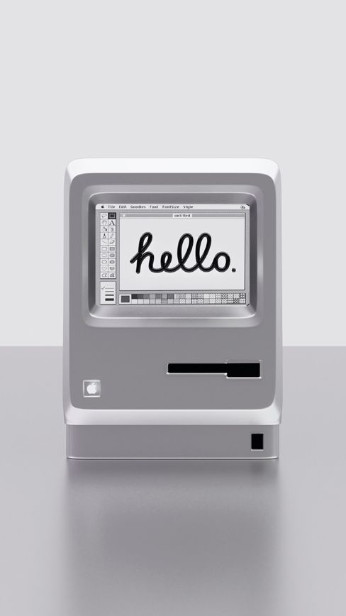 First Macintosh Computer with Hello on the screen